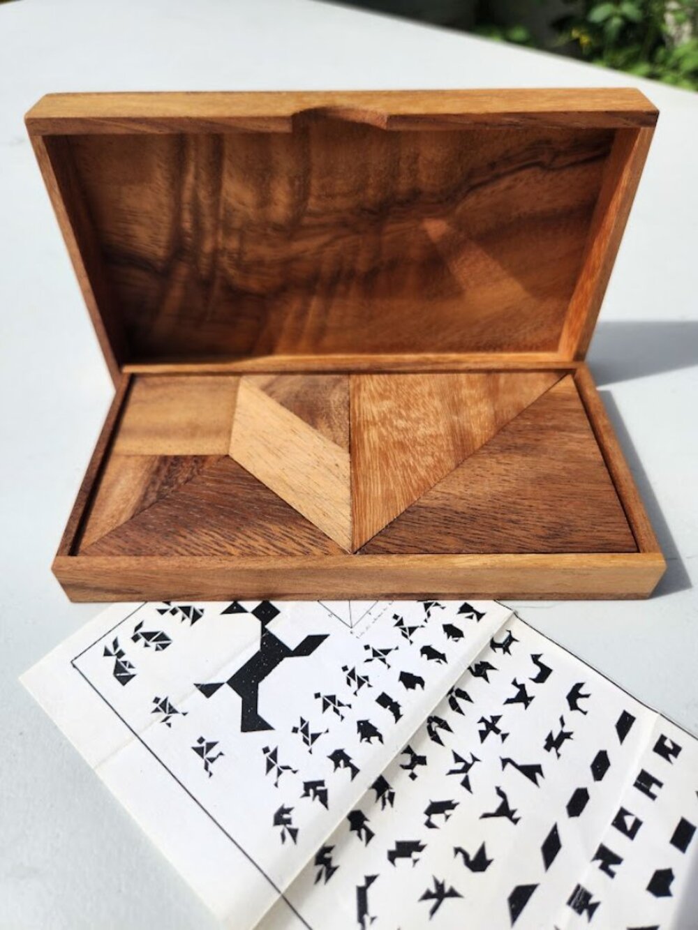 Vintage Handcrafted Wooden Double Tangram Puzzle Game Set with storage Box Beaut